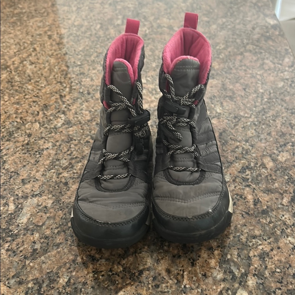 Gray and Pink Winter Boots